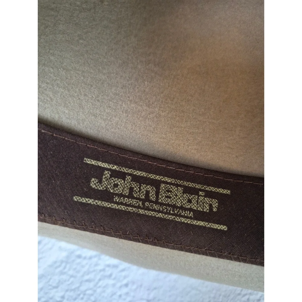 John Blair Mens 100% Wool Felt Fedora Hat Leather Band Feather Made in USA Large